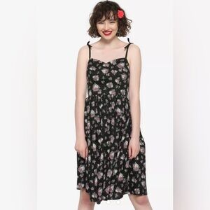 Hell Bunny Francesca Black Cabbage Rose Full Circle Skirt 50s Retro Pin Up Dress